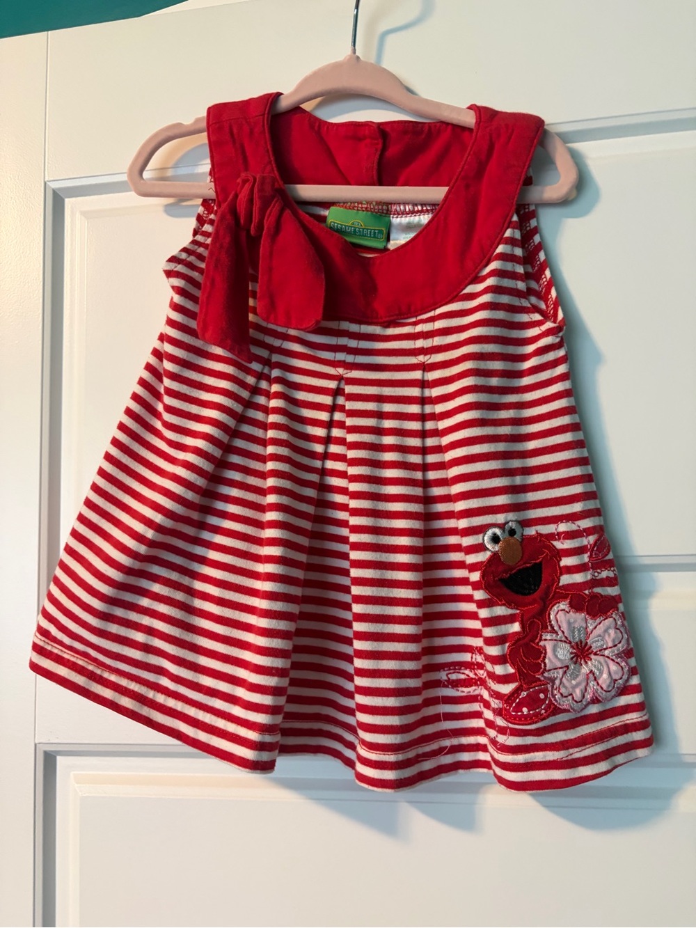 Sesame Street Red & White Striped Toddler Dress with Bow